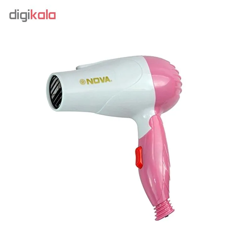 سشوار مسافرتی 1000 وات نووآ مدل NV-1290 کد 104000133، موتور AC، وزن 154 گرم، المنت فلز، با ویژگی پخش یکنواخت گرما