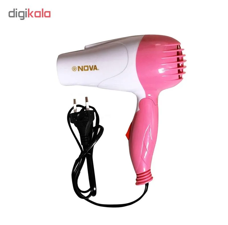 سشوار مسافرتی 1000 وات نووآ مدل NV-1290 کد 104000133، موتور AC، وزن 154 گرم، المنت فلز، با ویژگی پخش یکنواخت گرما