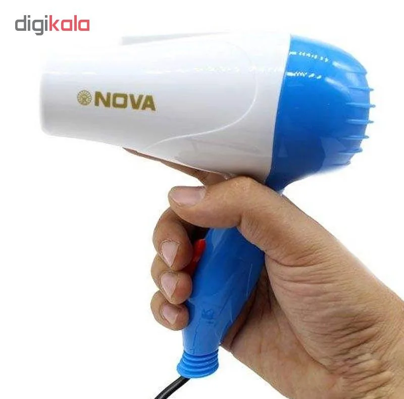 سشوار مسافرتی 1000 وات نووآ مدل NV-1290 کد 104000133، موتور AC، وزن 154 گرم، المنت فلز، با ویژگی پخش یکنواخت گرما