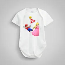 بادی آستین کوتاه نوزادی نیل کوک مدل Mario & Princess Peach مجموعه 3 عددی