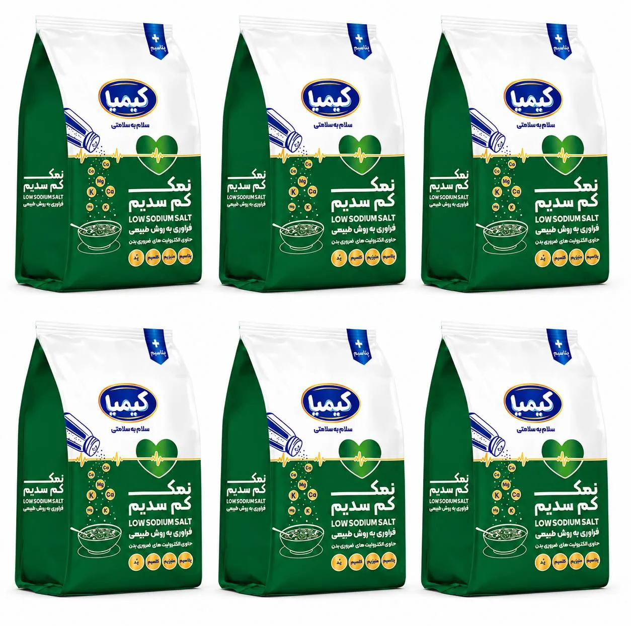 نمک کم سدیم خوراکی حاوی پتاسیم و منیزیم - 500 گرم مجموعه 6 عددی