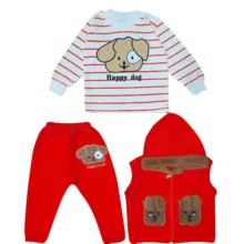 ست 3 تکه لباس نوزادی مدل Happy Dog کد Ge3
