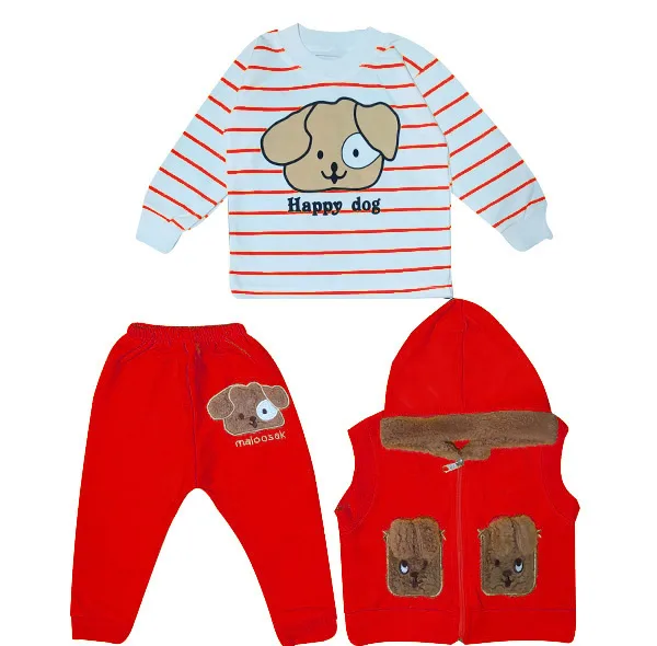 ست 3 تکه لباس نوزادی مدل Happy Dog کد Ge3