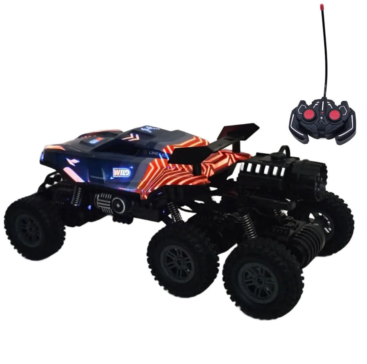 ماشین بازی کنترلی ناب سل مدل آفرود فنری چراغدار دودزا شارژی 6 چرخ 6 کانال کد SPRAY CLIMBING CAR SCALE 1:16 LIGHT FUNCTION 27 MHZ RADIO OPERATION