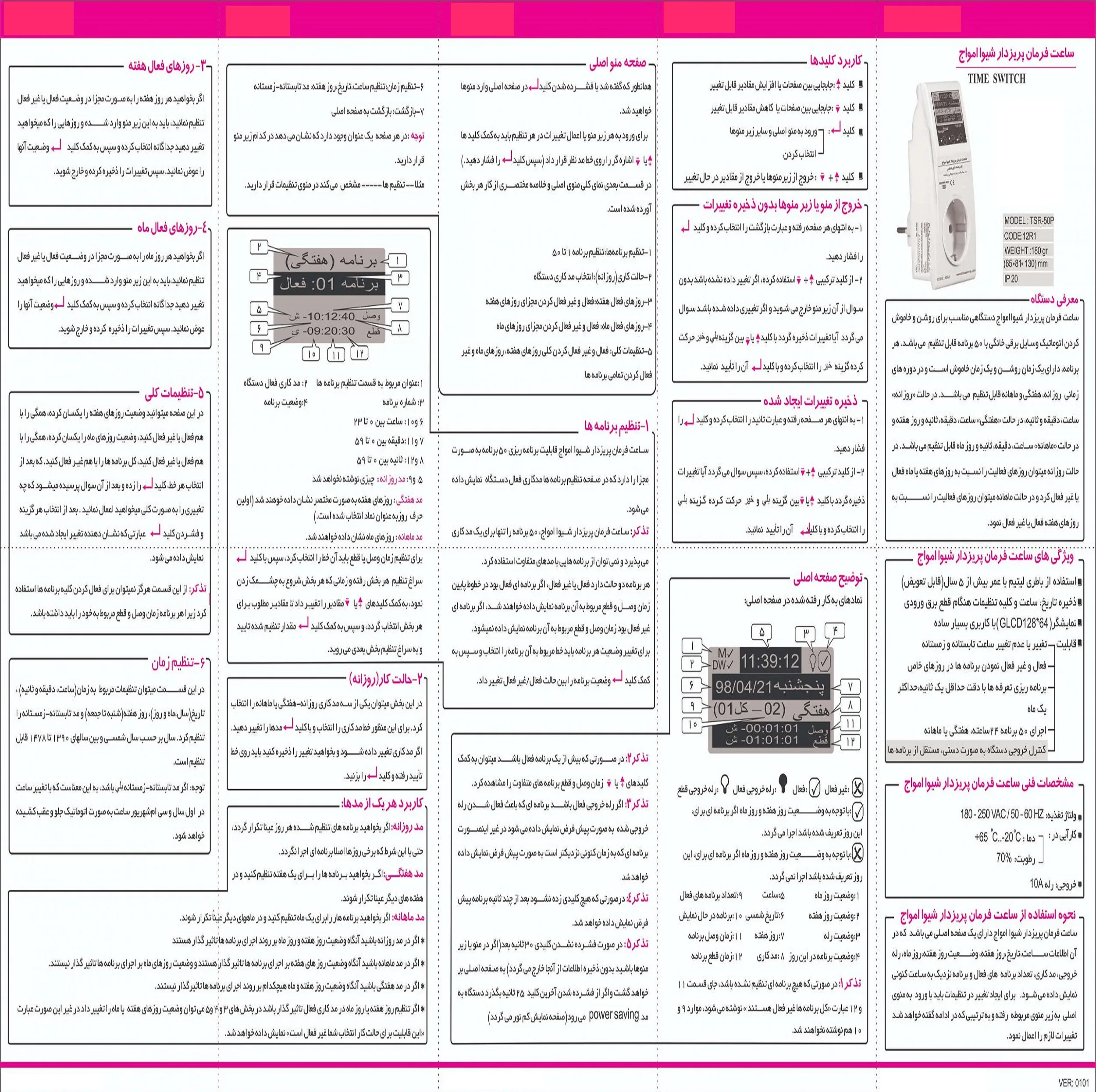 ساعت فرمان پریز دار شیوا امواج مدل TSR-50P کد 12R1 بسته ده عددی