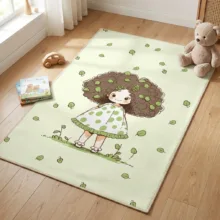 فرش ماشینی 1000 شانه زمینه سبز حاشیه سبز مدل اورکوم طرح اتاق کودک کد kids.9010.01