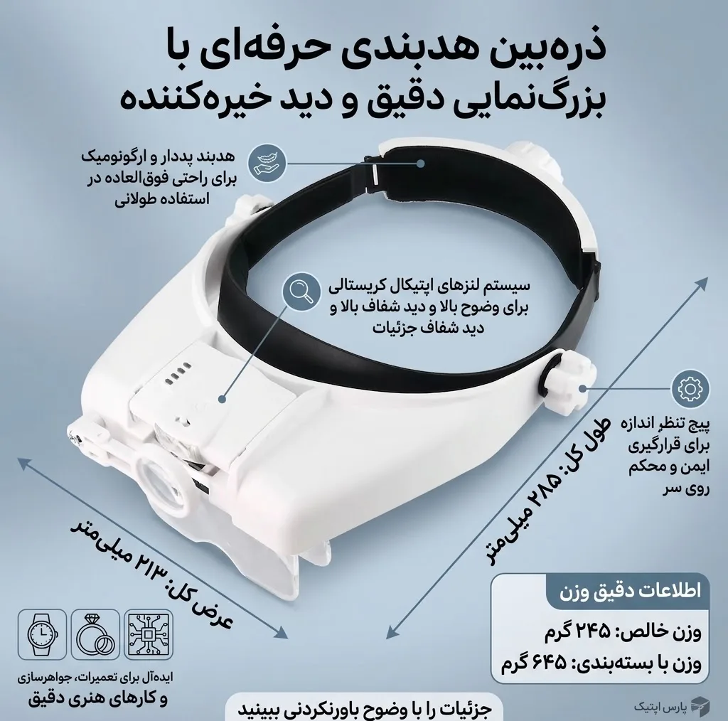 ذرهبین مدل هدبندی چراغدار کد MG82000MAC