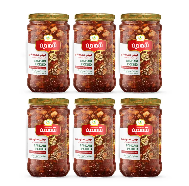 ترشی مخلوط بندری شهدین - 660 گرم بسته 6 عددی