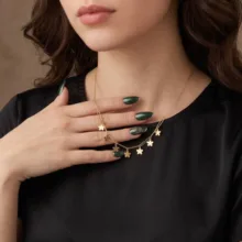 گردنبند طلا 18 عیار زنانه با زنجیر حلقه‌ای (فلامینگو) کاج گلد گالری مدل چهارپر فلوره