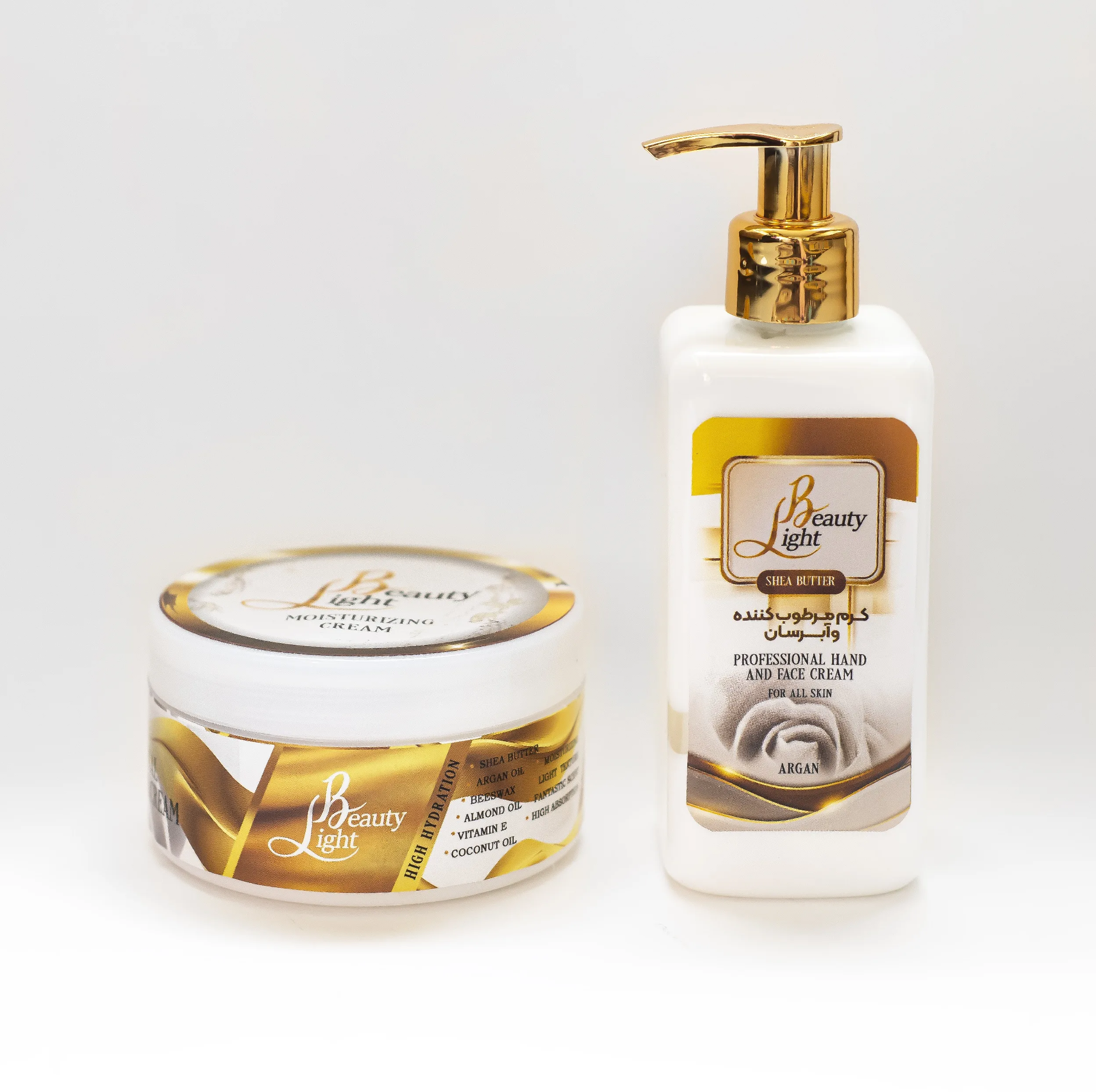 کرم آبرسان لایت بیوتی مدل آرگان شی باتر حجم 250 میلی لیتر  مجموعه 2 عددی به همراه کرم آبرسان لایت بیوتی مدل شی باتر آرگان حجم 200 میلی لیتر مجموعه 2 عددی