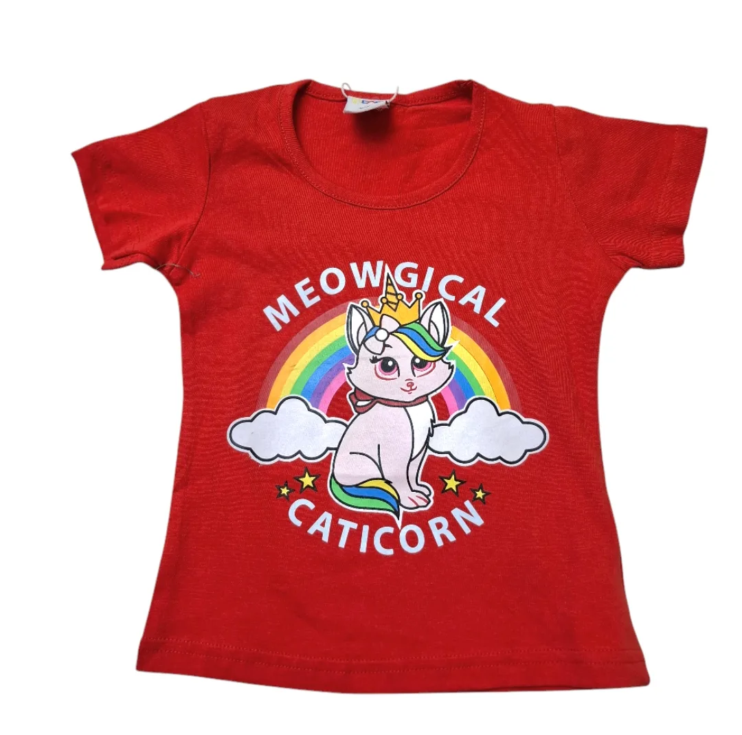 ست تیشرت و شلوارک راحتی دخترانه مدل Meowgical