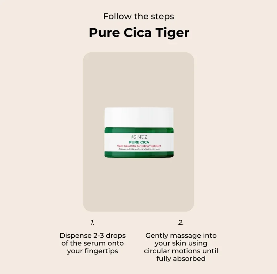 کرم ضد قرمزی و ترمیم کننده صورت سینوز مدل Pure Cica Tiger Grass مناسب پوست حساس حجم ۱۵ میلیلیتر