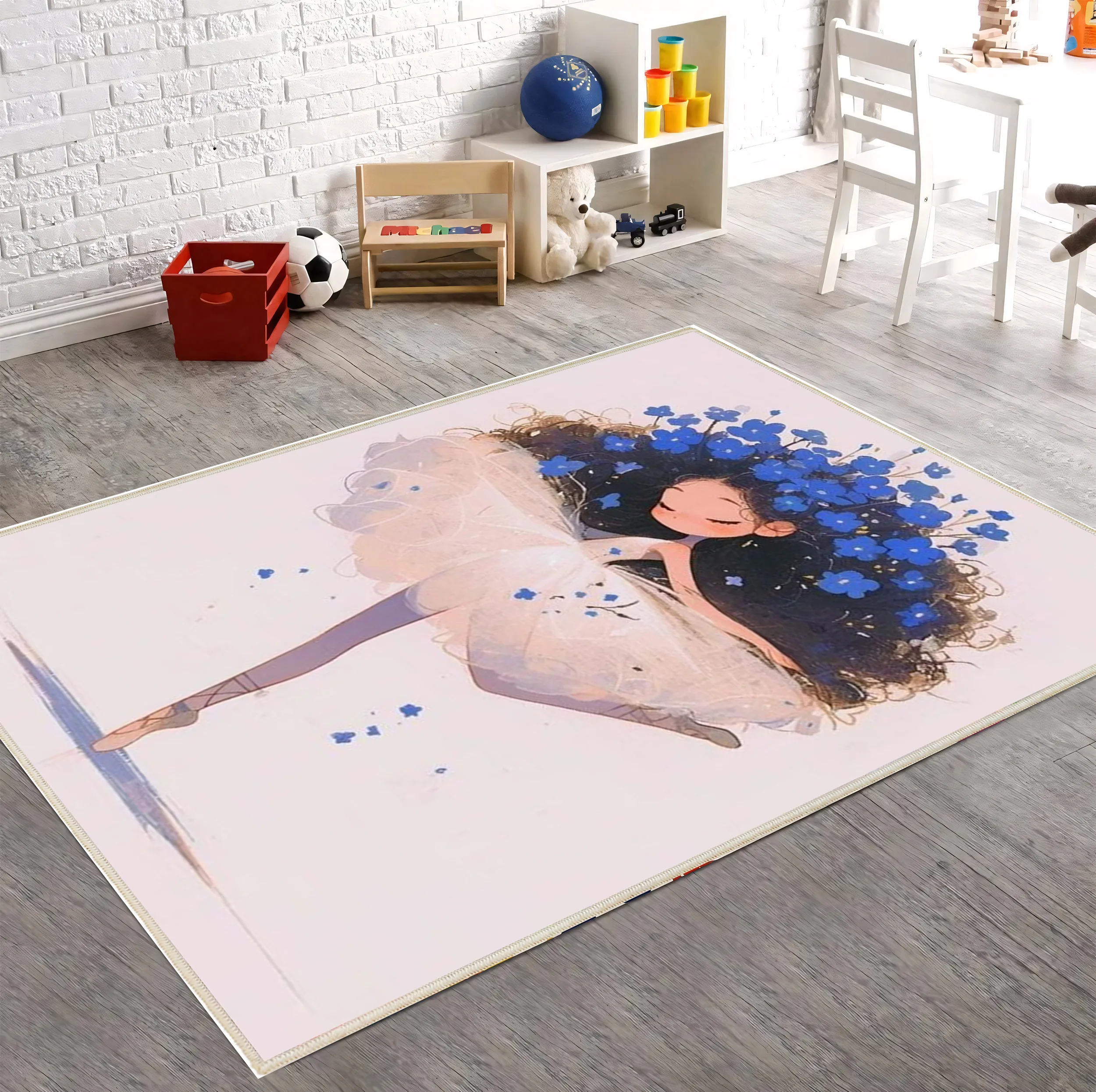 فرش ماشینی 1000 شانه زمینه صورتی حاشیه صورتی مدل اورکوم طرح اتاق کودک کد kids.9015.01
