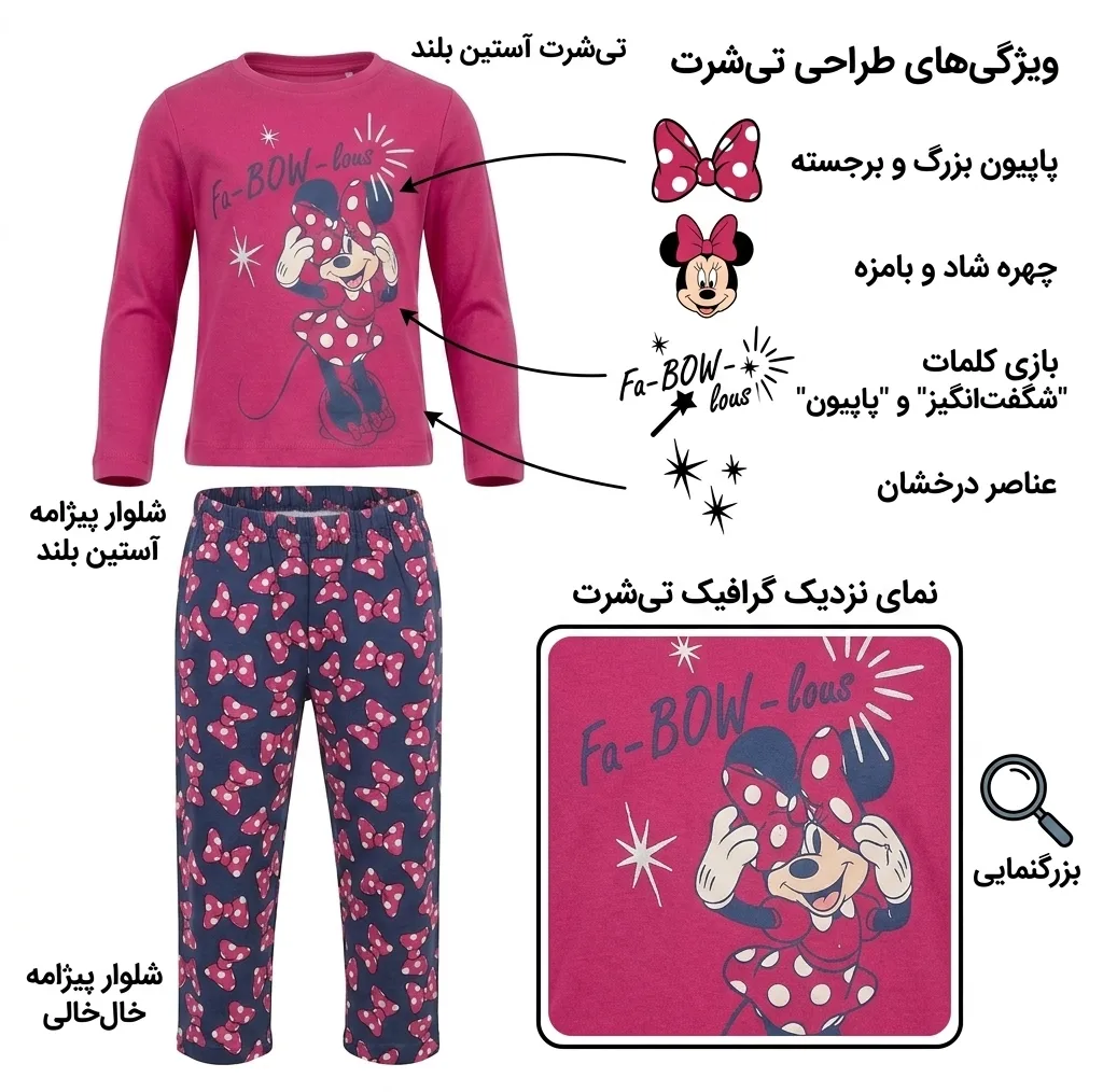 ست تی شرت و شلوار راحتی دخترانی دیزنی مدل مینی 3611580