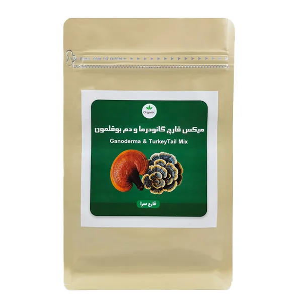 پودر میکس قارچ گانودرما لوسیدوم و پودر قارچ دم بوقلمون خشک شده قارچ سرا - 100 گرم