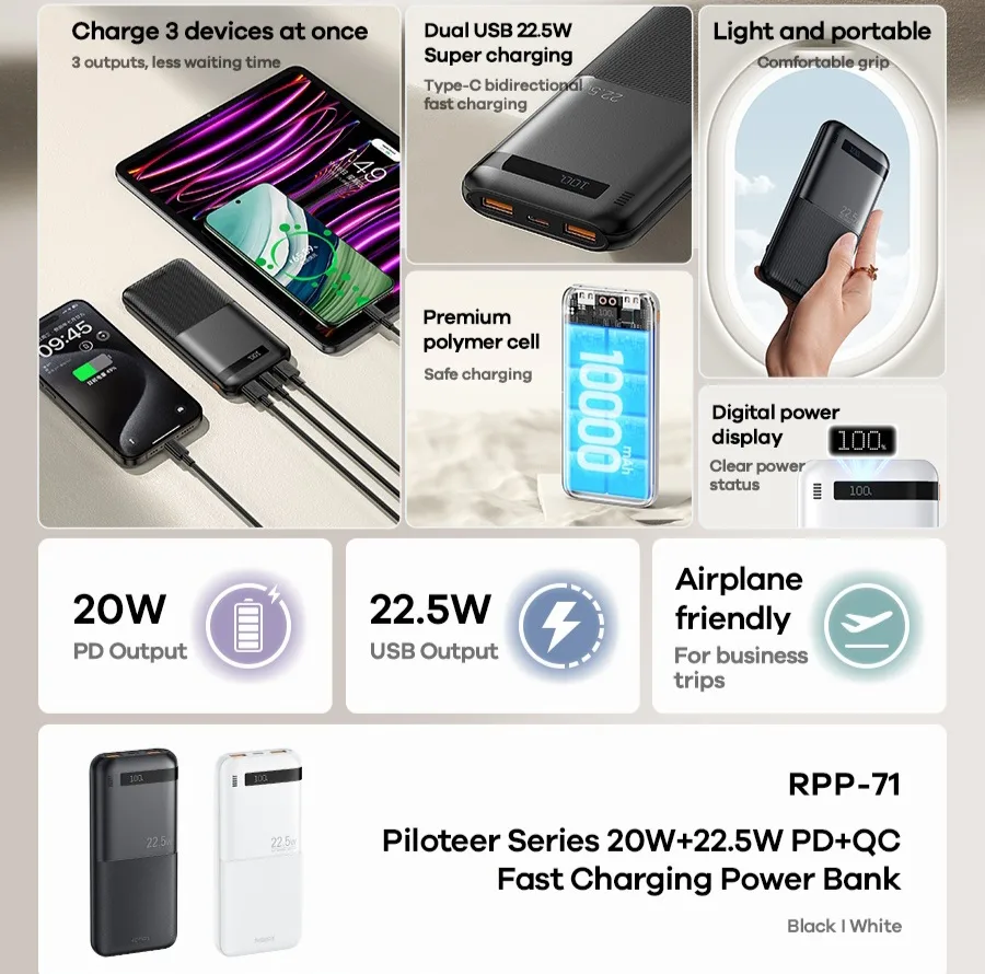 پاوربانک ریمکس مدل RPP-71 ظرفیت 10000 میلی آمپر ساعت