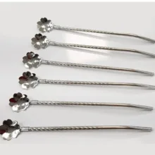 قاشق شربت خوری طرح گل استیل بسته 6 عددی به همراه برس شستشو