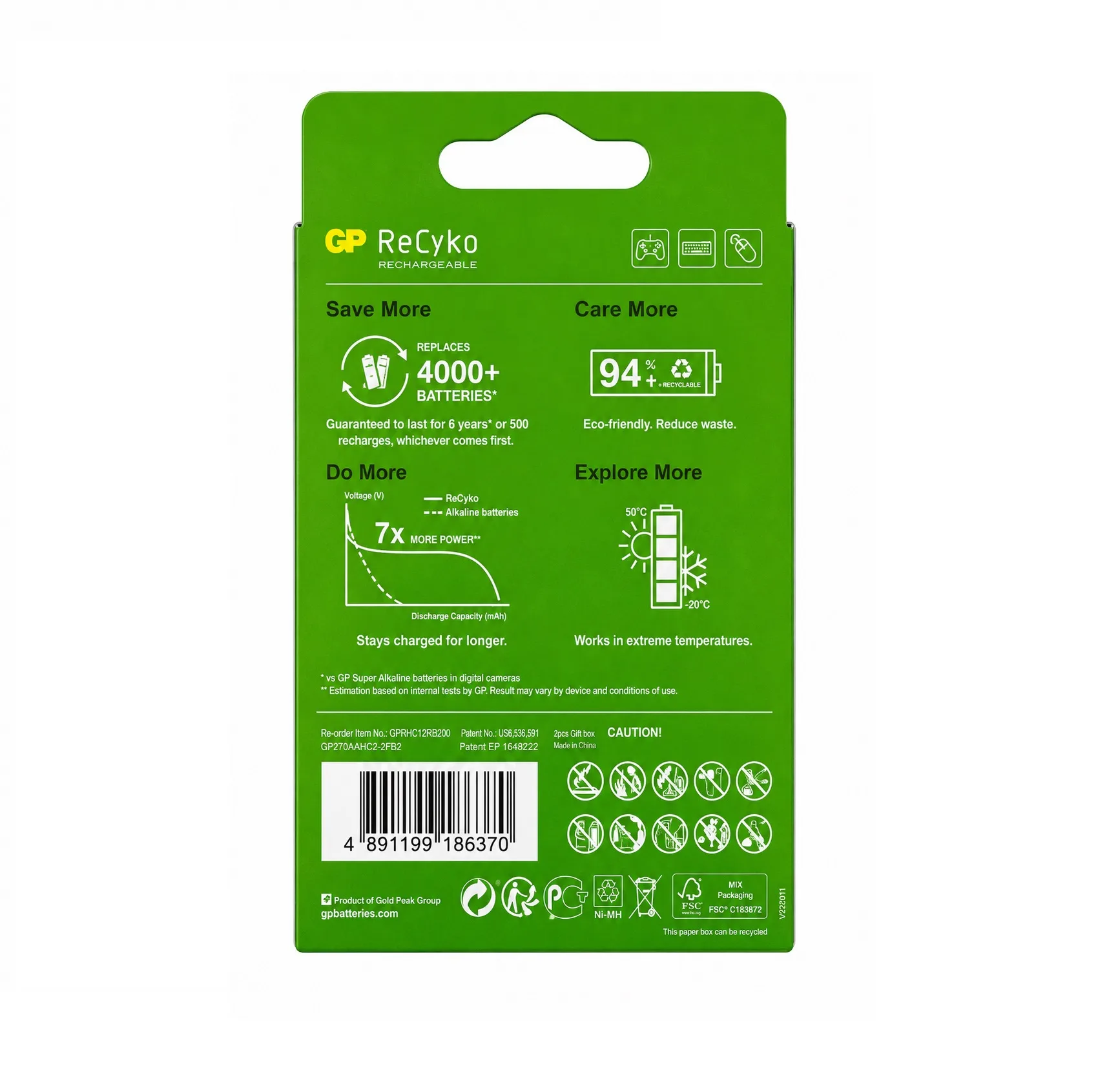 باتری قلمی جی پی مدل  ReCyKo AA REACHARGABLE 2600mAh بسته 2 عددی