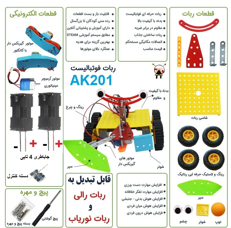 ربات کنترلی مدل جنگجو و فوتبالیست و آتشنشان جعبه ابزاری مدل AK201