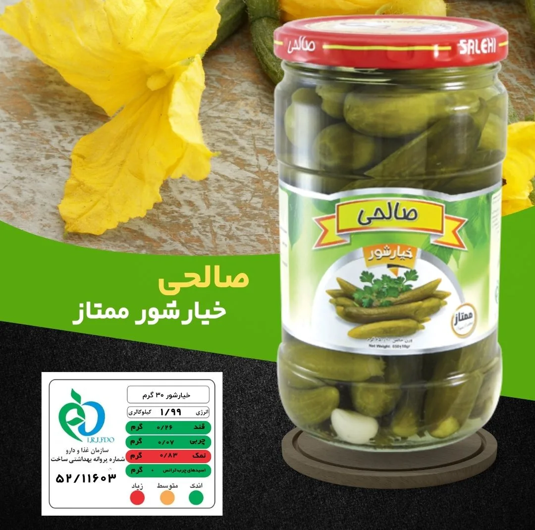 خیارشور سرکهای پاستوریزه ممتاز صالحی - 650 گرم مجموعه 12 عددی