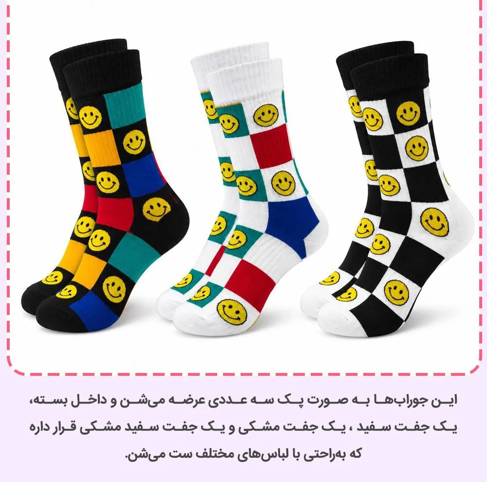 جوراب ساق بلند پسرانه چیکو مدل Emoji طرح لبخند شطرنجی