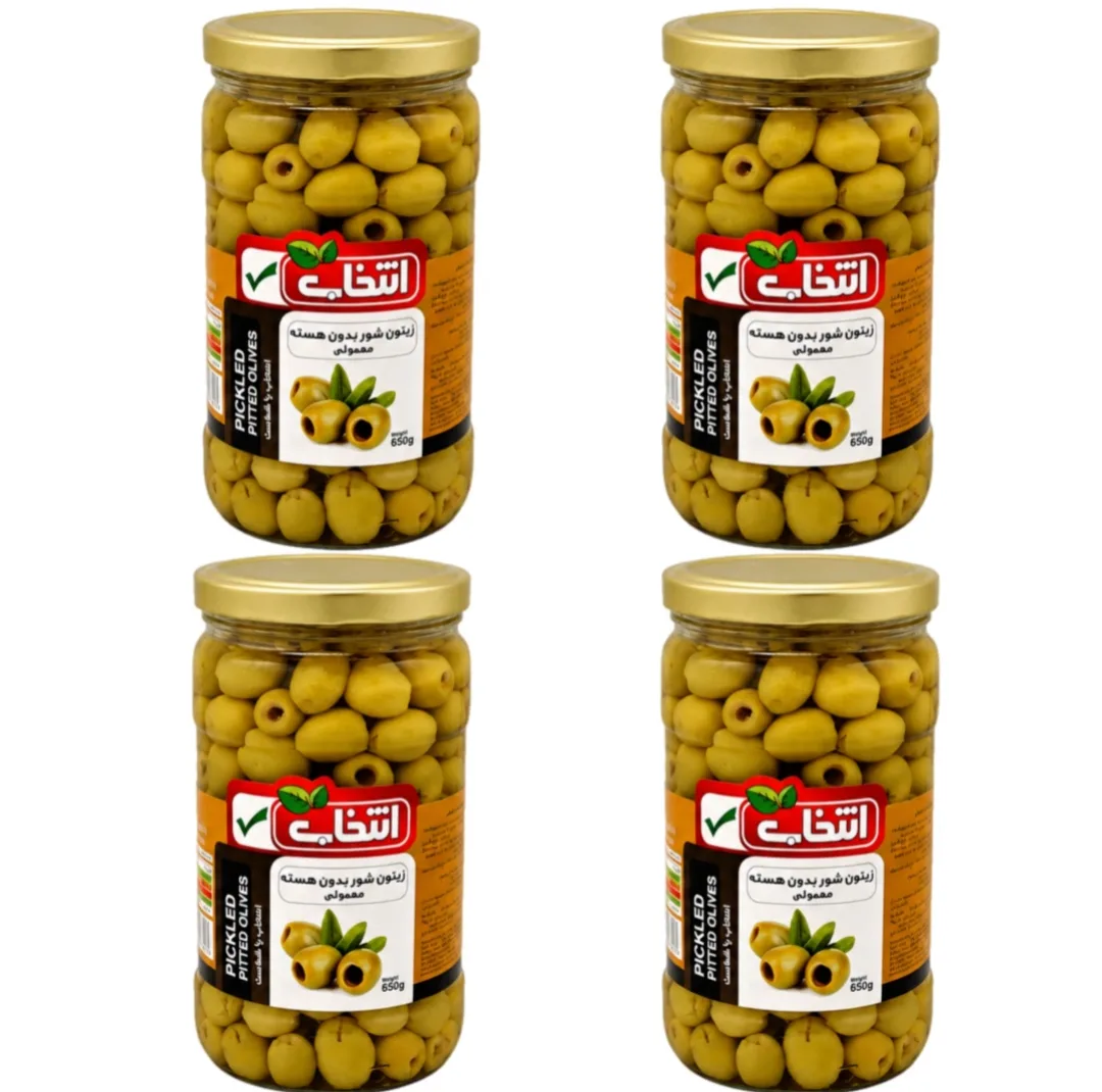 زیتون شور بی هسته انتخاب - 650 گرم بسته 4 عددی