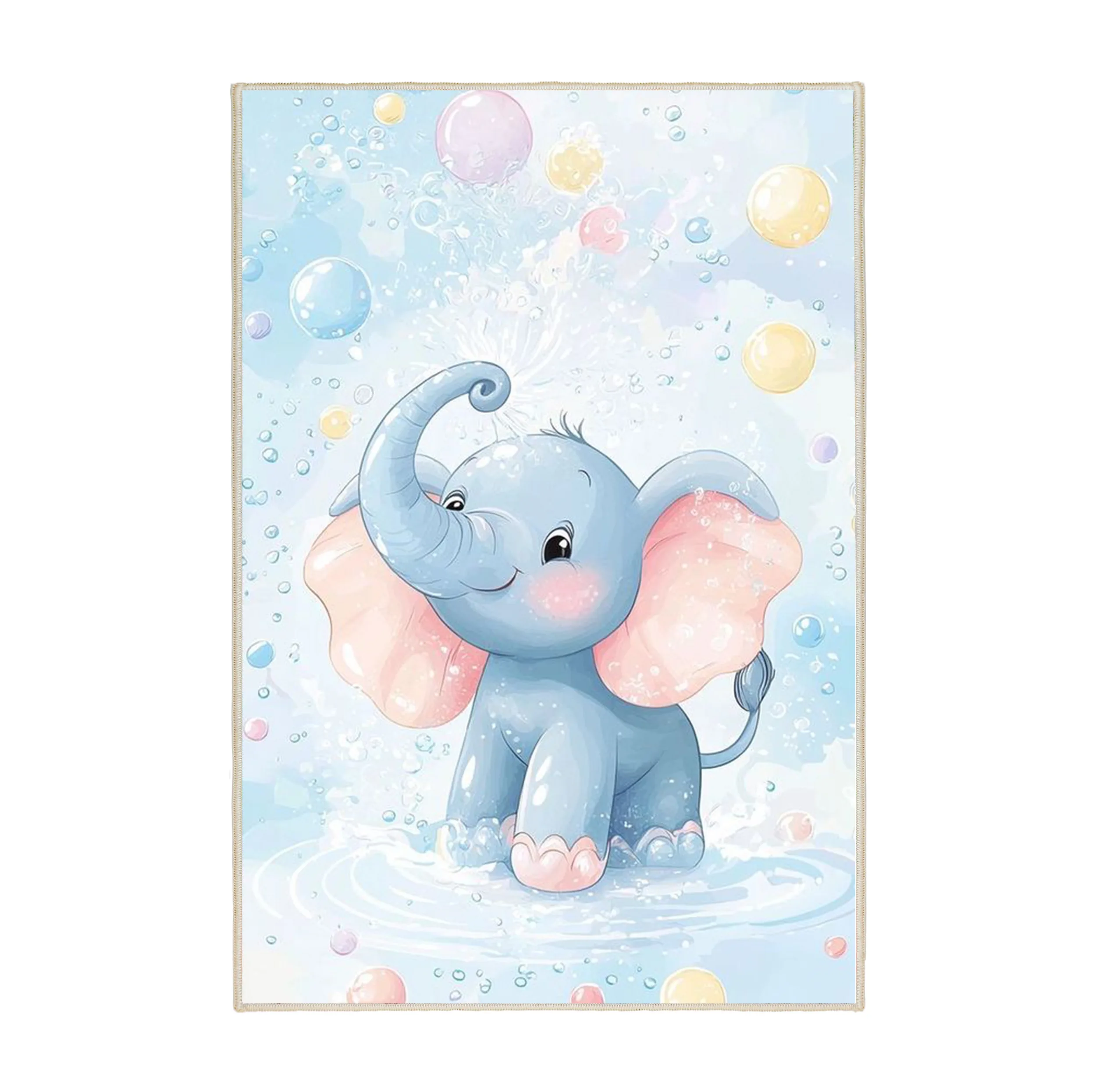 فرش ماشینی 1000 شانه زمینه و حاشیه آبی مدل اورکوم طرح اتاق کودک کد kids.9005.01