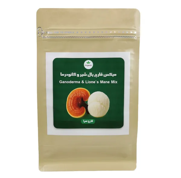 پودر میکس قارچ گانودرما لوسیدوم و پودر قارچ یال شیر خشک شده قارچ سرا - 100 گرم