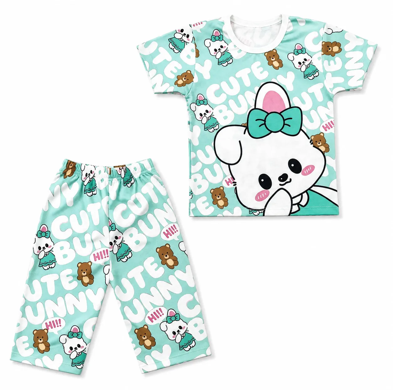 ست تی‌شرت آستین کوتاه و شلوارک راحتی دخترانه مدل CuteBunny18