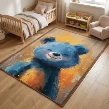 فرش ماشینی 1000 شانه زمینه قهوه‌ای حاشیه قهوه ای مدل اورکوم طرح اتاق کودک کد kids.9011.01