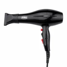 سشوار حرفه ای مکس پرو مدل 8889، با موتور DC، توان 9000 وات، وزن 650 گرم، تنظیم دما در سه حالت و تنظیم سرعت در دو حالت، همراه با متمرکزکننده باریک