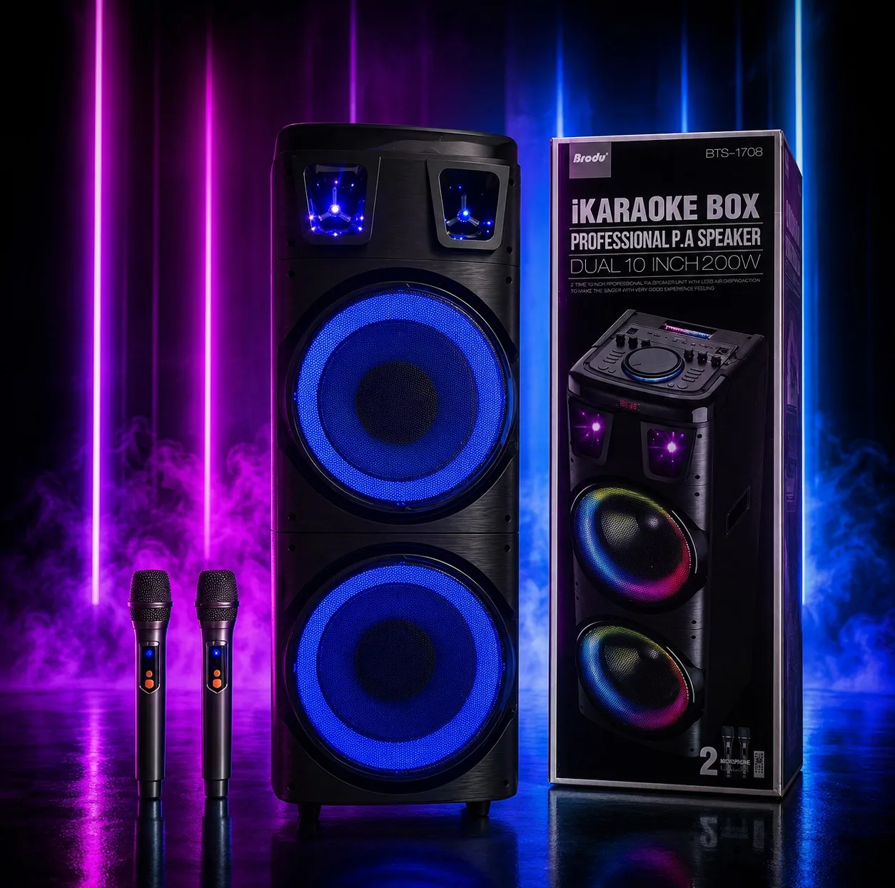 اسپیکر بلوتوثی قابل حمل برودو مدل Karaoke Box dual 10inch