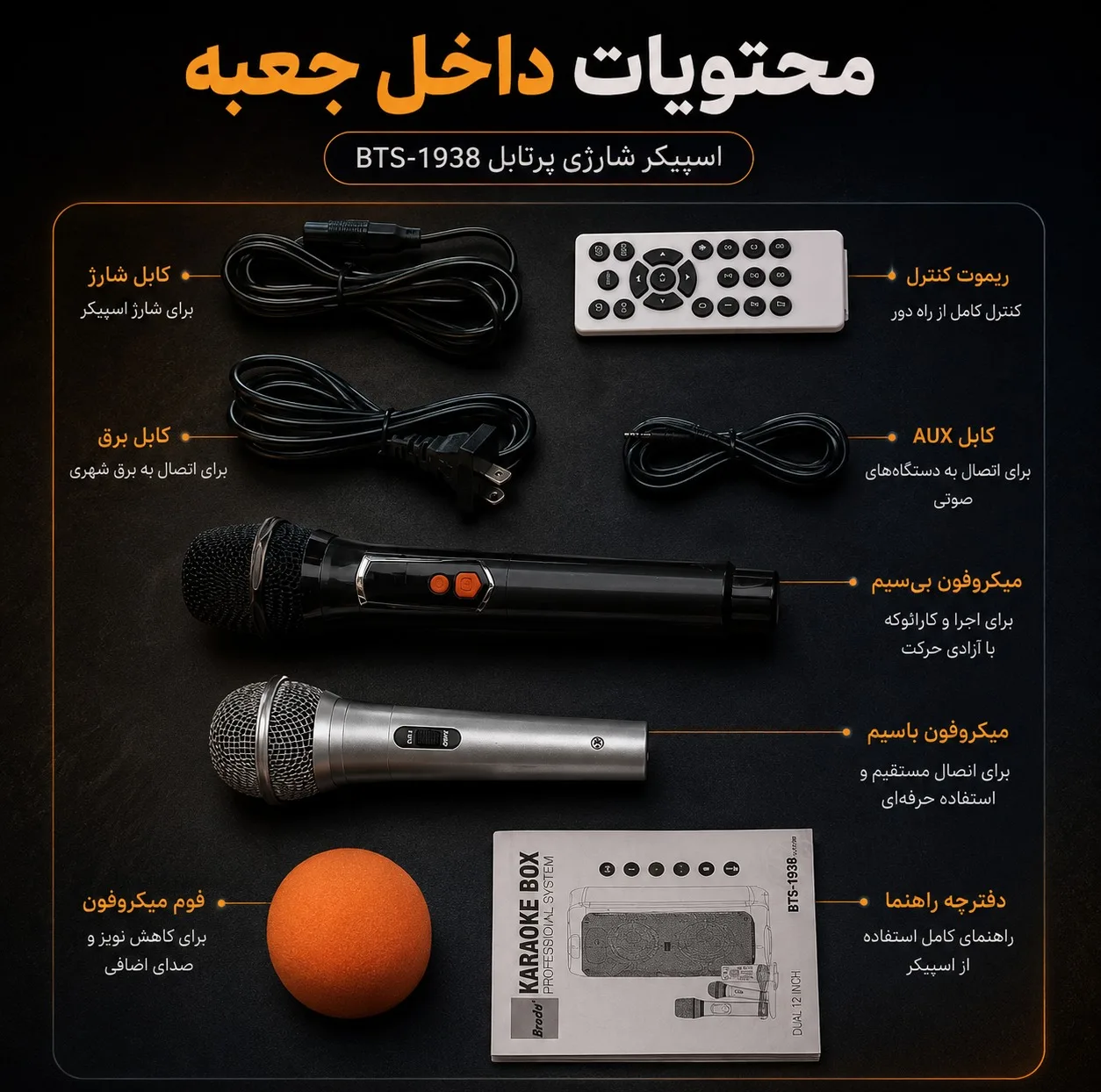 اسپیکر بلوتوثی قابل حمل برودو مدل Karaoke Box dual 12inch