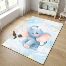 فرش ماشینی 1000 شانه زمینه و حاشیه آبی مدل اورکوم طرح اتاق کودک کد kids.9005.01