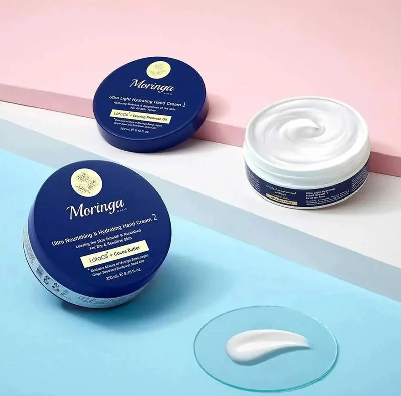 کرم دست فوق سبک و آبرسان مورینگا اِمو مدل 1 انواع پوست کاسه‌ای 250 میلی‌لیتر