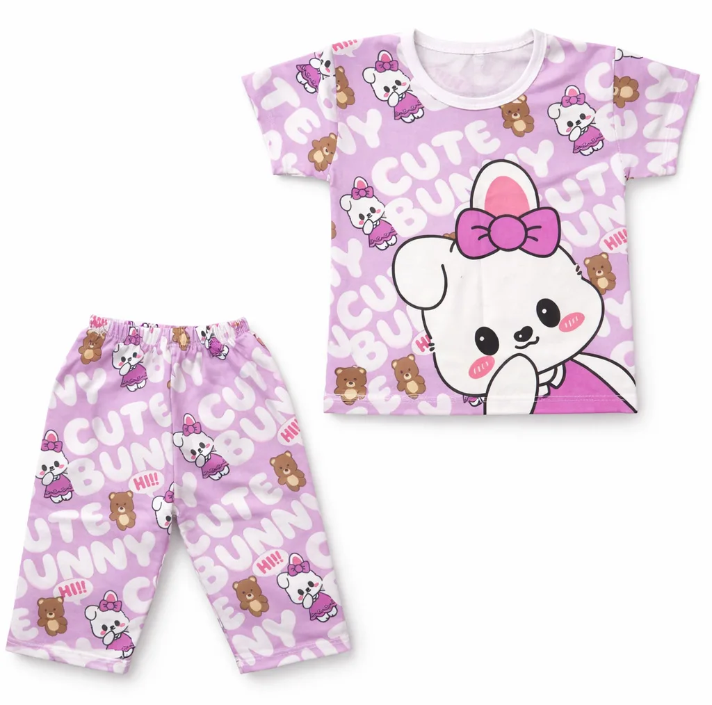 ست تیشرت آستین کوتاه و شلوارک راحتی دخترانه مدل CuteBunny18