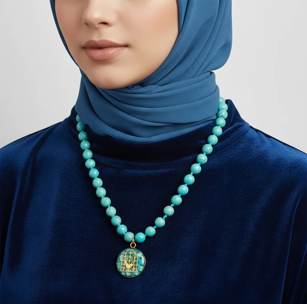 ست دستبند و گردنبند دست ساز زنانه آلتین هنر مدل سنگ و روکش طلا مرغ آمین