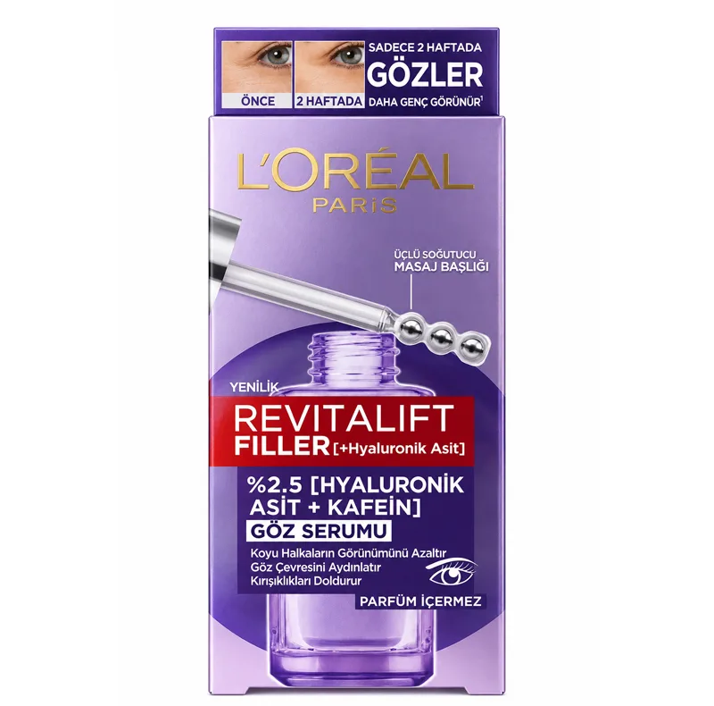 سرم دور چشم شب و روز لورآل مدل Revitalift Filler حاوی هیالورونیک اسید و کافئین حجم 20 میلی لیتر