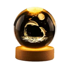 چراغ خواب مدل گوی کریستال 3D طرح دلفین و ماه عاشقانه کد 06