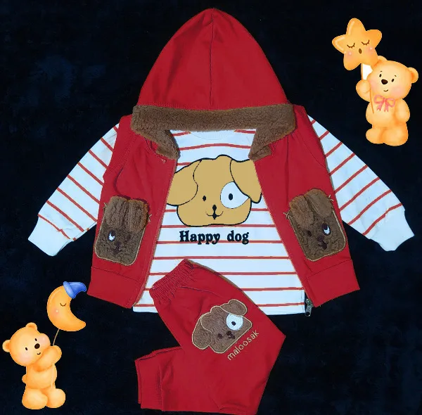ست 3 تکه لباس نوزادی مدل Happy Dog کد Ge3