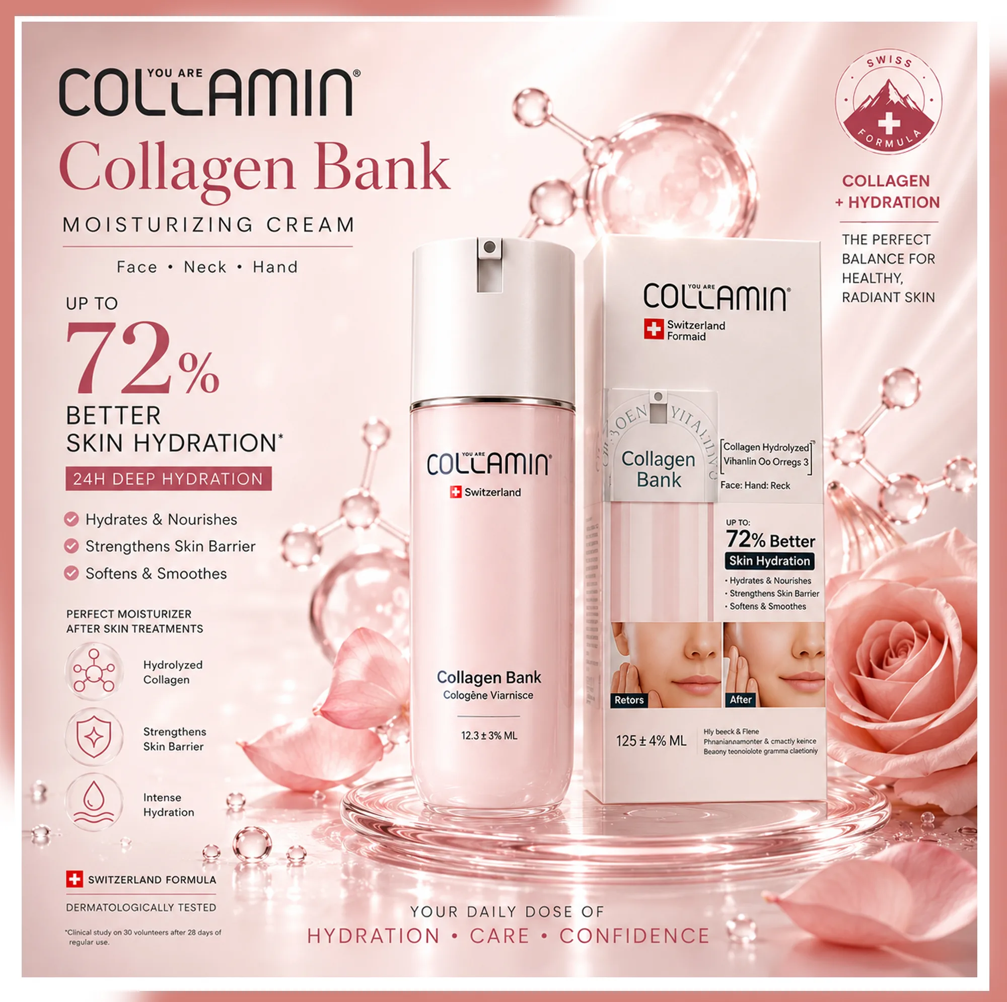 کرم مرطوب کننده صورت و گردن کلامین مدل collagen bank-12 مناسب انواع پوست حجم 125 میلی لیتر مجموعه 12 عددی