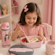 ظرف غذای کودک تاپکو مدل 451 دو طبقه، دارای محفظه‌های جداگانه، قابل استفاده در ماکروویو و قابل شست‌وشو در ماشین ظرف‌شویی، از پلی‌پروپیلن