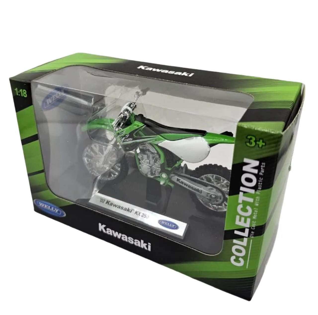 ماکت موتور بازی ناب سل مدل کاوازاکی ولی فلزی اسپرت کد KAWASAKI KX250 NAAB001 با قابلیت جک، چرخ و فرمان متحرک