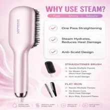 برس حرارتی بخاردار شیگلم مدل Hydra Shot Steam straightening brush Pro وزن 775 گرم با مخزن بخار داخلی و سیستم یون‌ساز