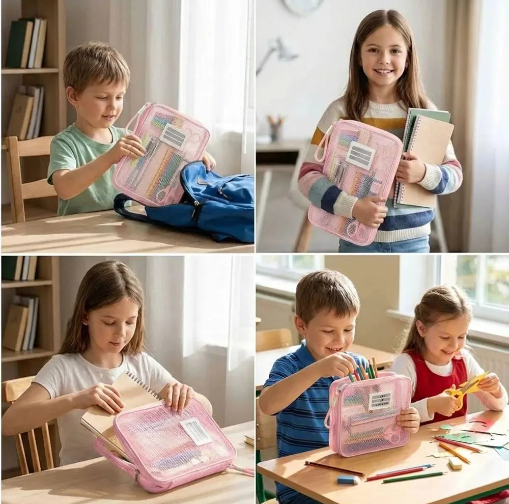 پوشه زیپدار مدل توری طرح پاستیلی سایز A4