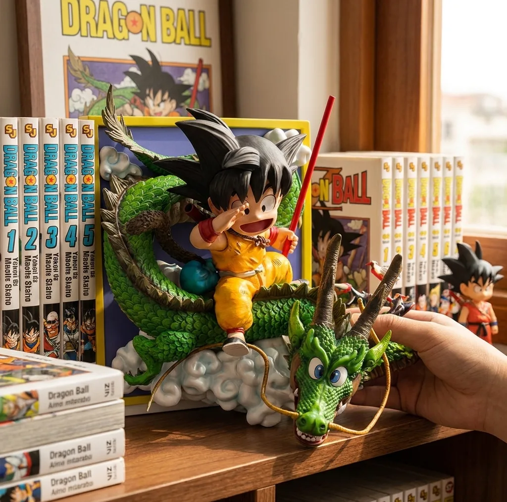 فیگور گوکو کودک دراگون بال مدل Shenron 3D Diorama Dragon Ball، دیورامای سه‌بعدی با شنرون و پس‌زمینه مانگا، ارتفاع 29 سانتی‌متر