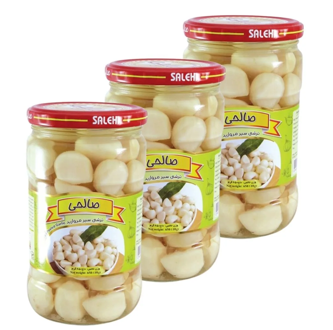 ترشی سیر مروارید پاستوریزه ممتاز صالحی - 650 گرم مجموعه 3 عددی