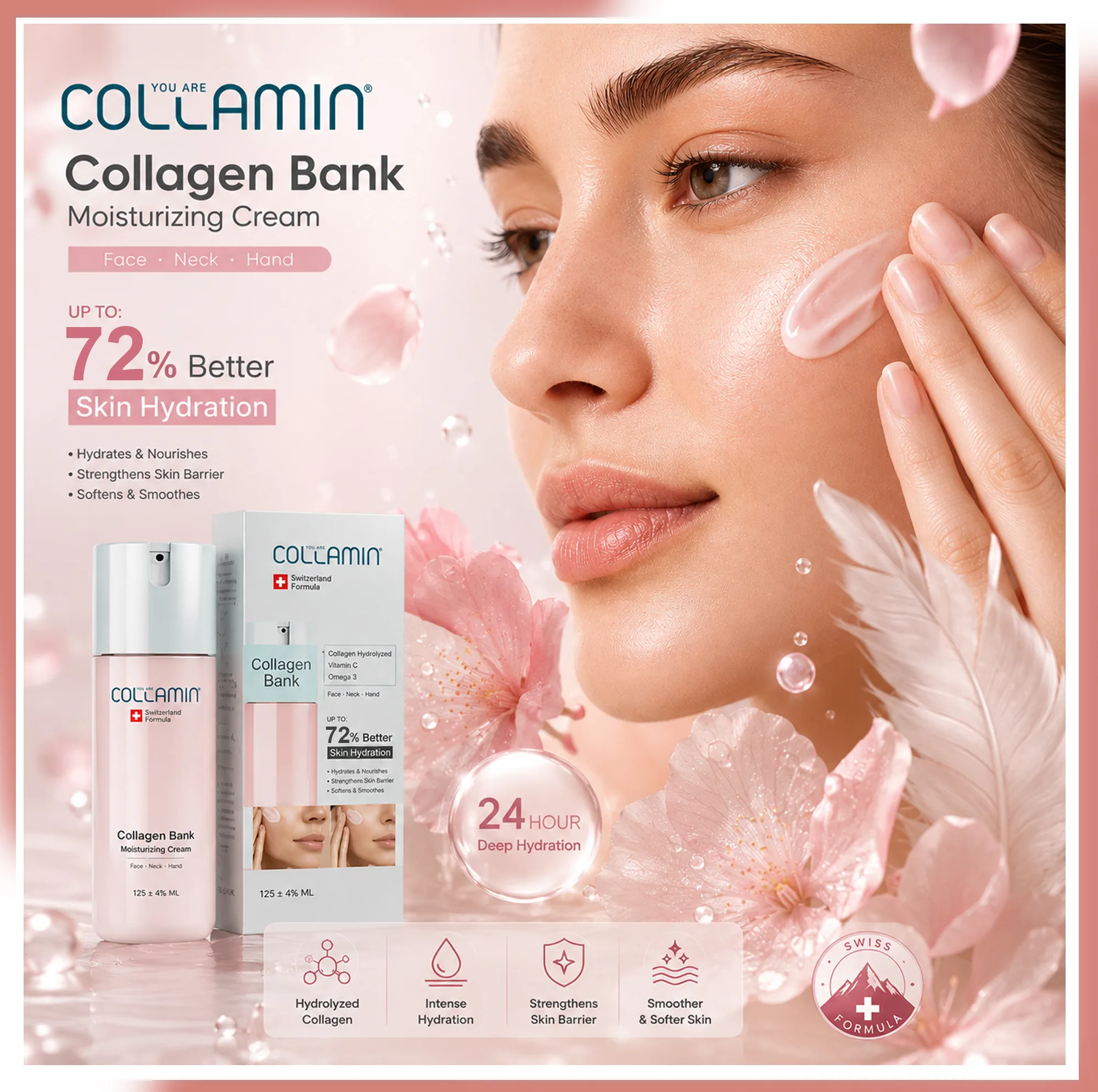 کرم مرطوب کننده صورت و گردن کلامین مدل collagen bank-6 مناسب انواع پوست حجم 125 میلی لیتر مجموعه 6 عددی