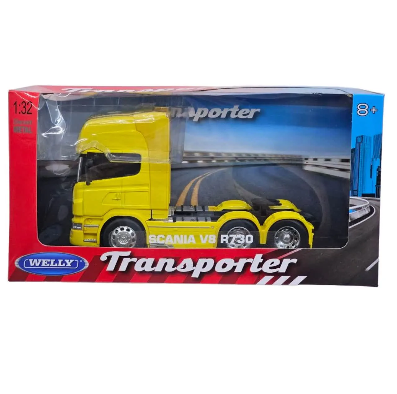 ماکت ماشین ناب سل مدل تریلی اسکانیا ولی فلزی 10چرخ کد SCALE 1:32 WELLY TRANSPORTER SCANIA V8 R730