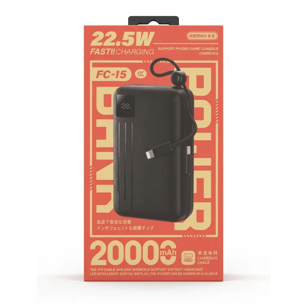 پاوربانک 22.5 وات ریمکس مدل FC-15 ظرفیت 20000 میلی‌آمپرساعت